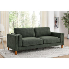 Corduroy Upholstered Square Arm Sofa with Wooden Legs