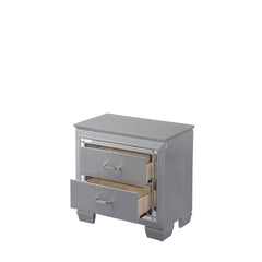 1pc Modern Two Drawer LED Lights Beveled Mirror Accents Chrome Finish Hardware Faux Crystal Accent Silver Finish