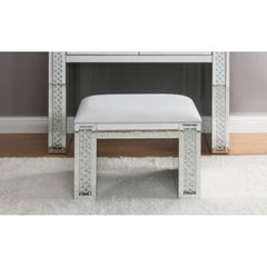 Perseus Ivory Synthetic Leather , Mirrored & Faux Crystals Vanity Stool (Assembled)