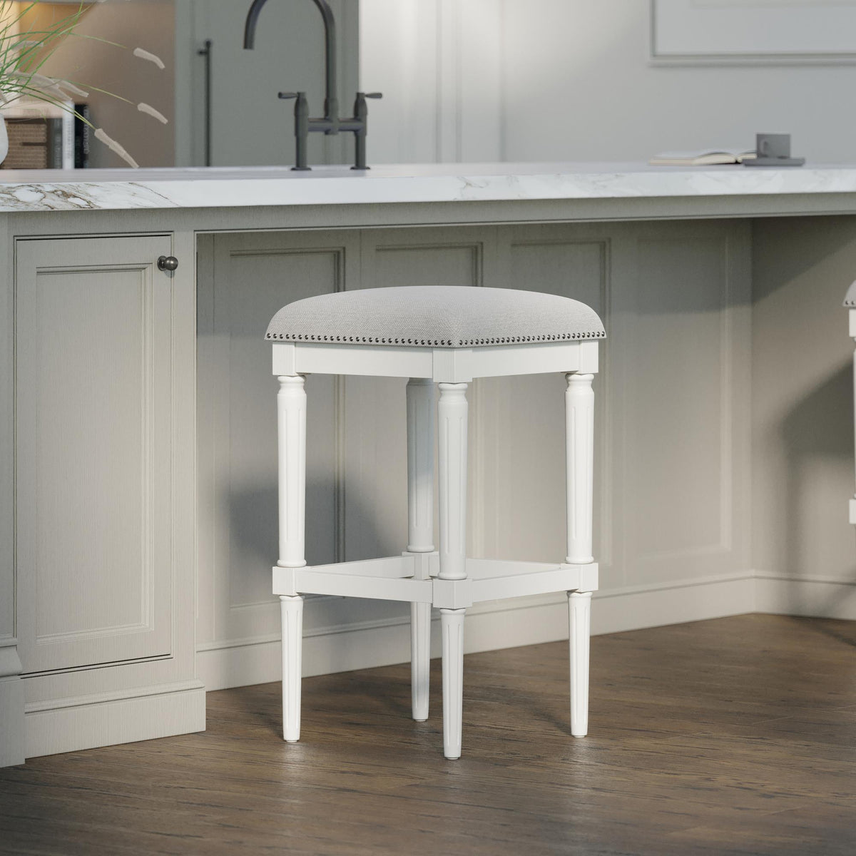 31"H Square Bar Stool, White, 1PC