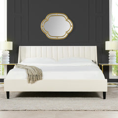 Camelot Vertical Tufted Headboard Platform Bed Set, King, Cloud White Performance Velvet