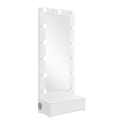 REVELATION WHITE NARROW TALL MIRROR WITH SPEAKER AND DRAWER