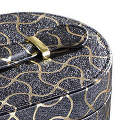 Odysseus Jewelry Case with 2 Semicircle Slots and Wavy Pattern, Black