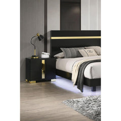 Black And Gold Trim 1pc Nightstand Bracketed Metal Legs Acrylic Trim Contemporary Bedroom Furniture