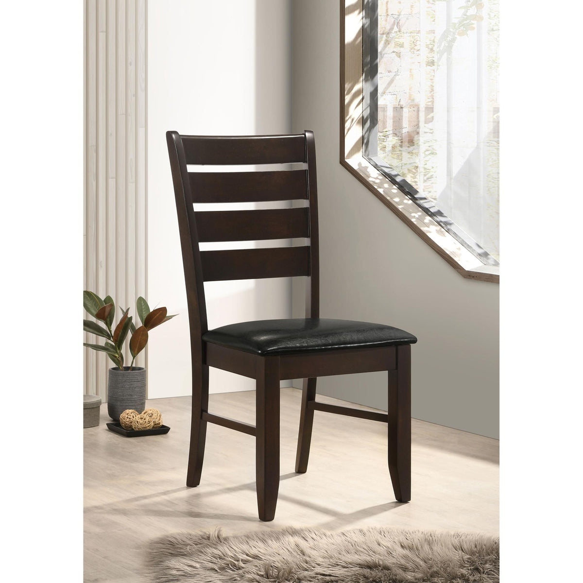 Showcase and Black Padded Seat Side Chairs (Set of 2)