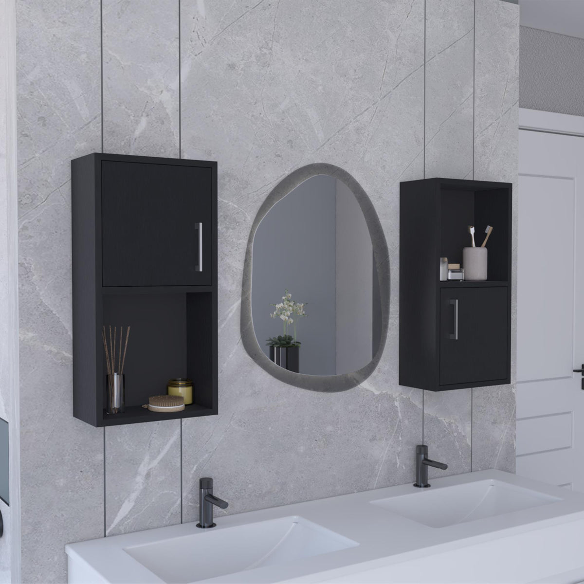 Nebula 2-Pc Wall-Mounted Bathroom Medicine Cabinet with Open and Closed Storage
