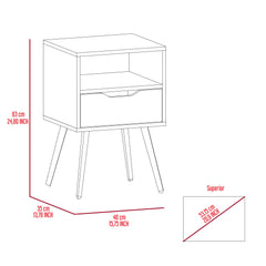 Nightstand  Fugaz, Open Shelf, Single Drawer, Smokey Oak / White Finish