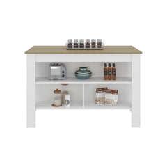 Astyanax Wide Kitchen Island with Spacious Tabletop, 3 Open Storage Shelves, Four Sturdy Legs and Comfortable Meal Prep Workstation