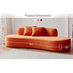 90" Curved Sofa with Throw Pillows, 4 Seater Luxury Velvet Couch with Half Moon Design and High-Density Foam, Ideal for Modern Living Room, Office & Apartment, Red Orange