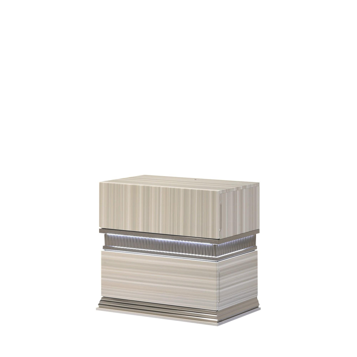 Earth Modern Style 2 Drawer Nightstand made with wood and LED in Gray with clean linear detailing