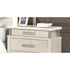 Transitional Style 1pc Nightstand Metal Handles Marble Top UV-Stained Bottom Drawer Ball Bearing Glide Weathered Gray Finish Bedroom Furniture