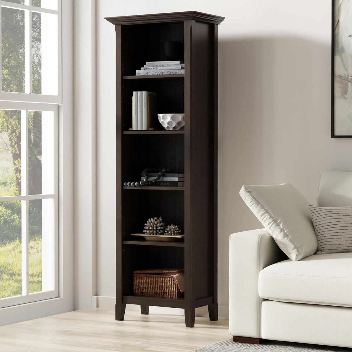 Atlas 24 inch Solid Wood 5 Shelf Bookcase in Hickory Brown