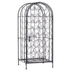 35 Bottle Wrought Iron Wine Rack Cabinet with Lock,  Black