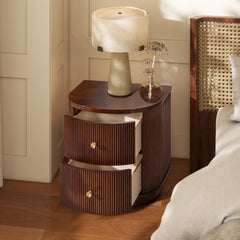 Chronos 24" 2-Drawer Storage Side Table, Dark Walnut Beech Wood