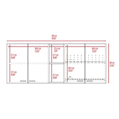 Wall Cabinet 24" H, Four Doors, Two Open Storage Shelves, Two Internal Shelves, Internal Dish and Glass Organizer, Black