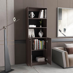 Home 2 Door Bookcase With Two Open Shelves And Concealed Storage, Stained Walnut