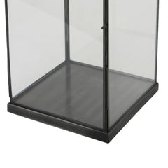 Helen Lantern, Black Metal, Glass Panels, Square Base, 18 Inch Tall