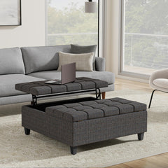 Aeneas 40 inch Wide Large Square Coffee Table Storage Ottoman in Ebony Polyester Tweed