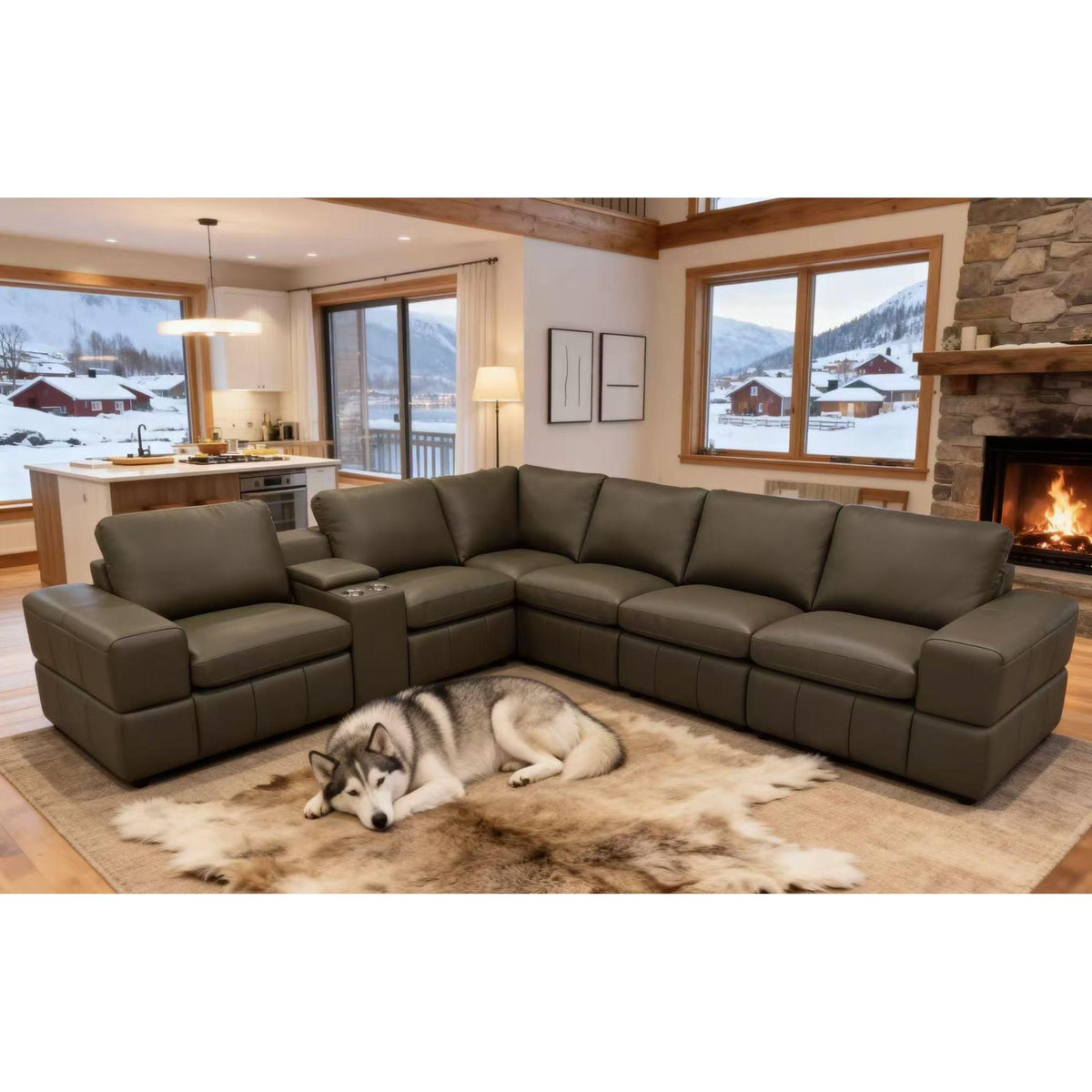 Large Arm Leather Match Upholstery Modular Sectional