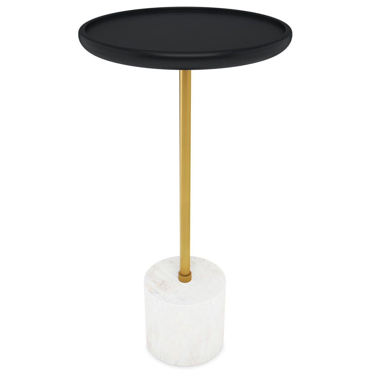Saturn 12 inch Wide Solid Mango/Genuine Marble/Iron Modern End Table in Black/Gold/White