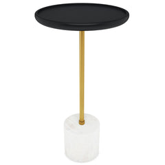 Saturn 12 inch Wide Solid Mango/Genuine Marble/Iron Modern End Table in Black/Gold/White