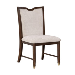 Transitional Style 2pc Side Armless Chair Upholstered Seat And Back Gold Capped Legs Dark Cherry Finish Dining Room
