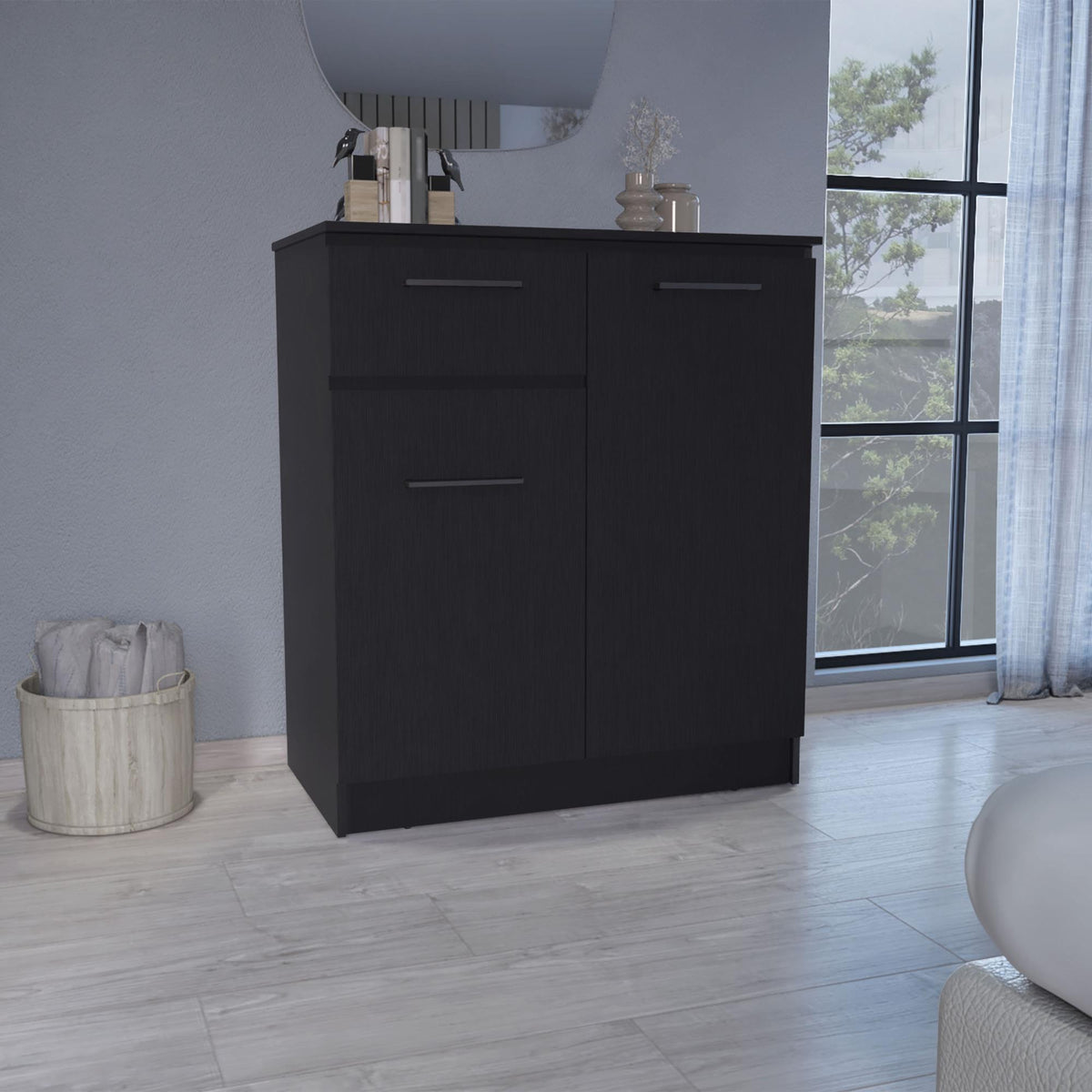 Aria Dresser with 2-Door Cabinets and Drawer -Black