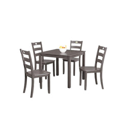 5pc Dining Table Set square 1x Table Slat Back 4x Chairs Transitional Style Gray Finish Dining Room
