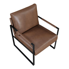 Modern Accent Chair Cushioned Seat Brown Faux Leather Upholstery Black Metal Frame 1pc Style Comfort Durability Elegance Look