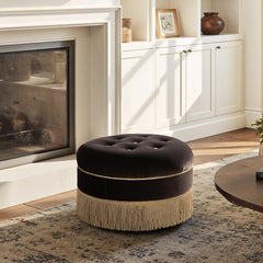 Planet 24" Round Upholstered Accent Ottoman Deep Brown Performance Velvet
