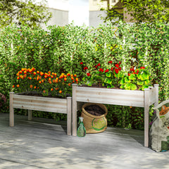 2 Tier Raised Garden Bed, Wooden Elevated Planter Box with Legs, Outdoor Plant Bed for Flowers Vegetables Herbs Natural