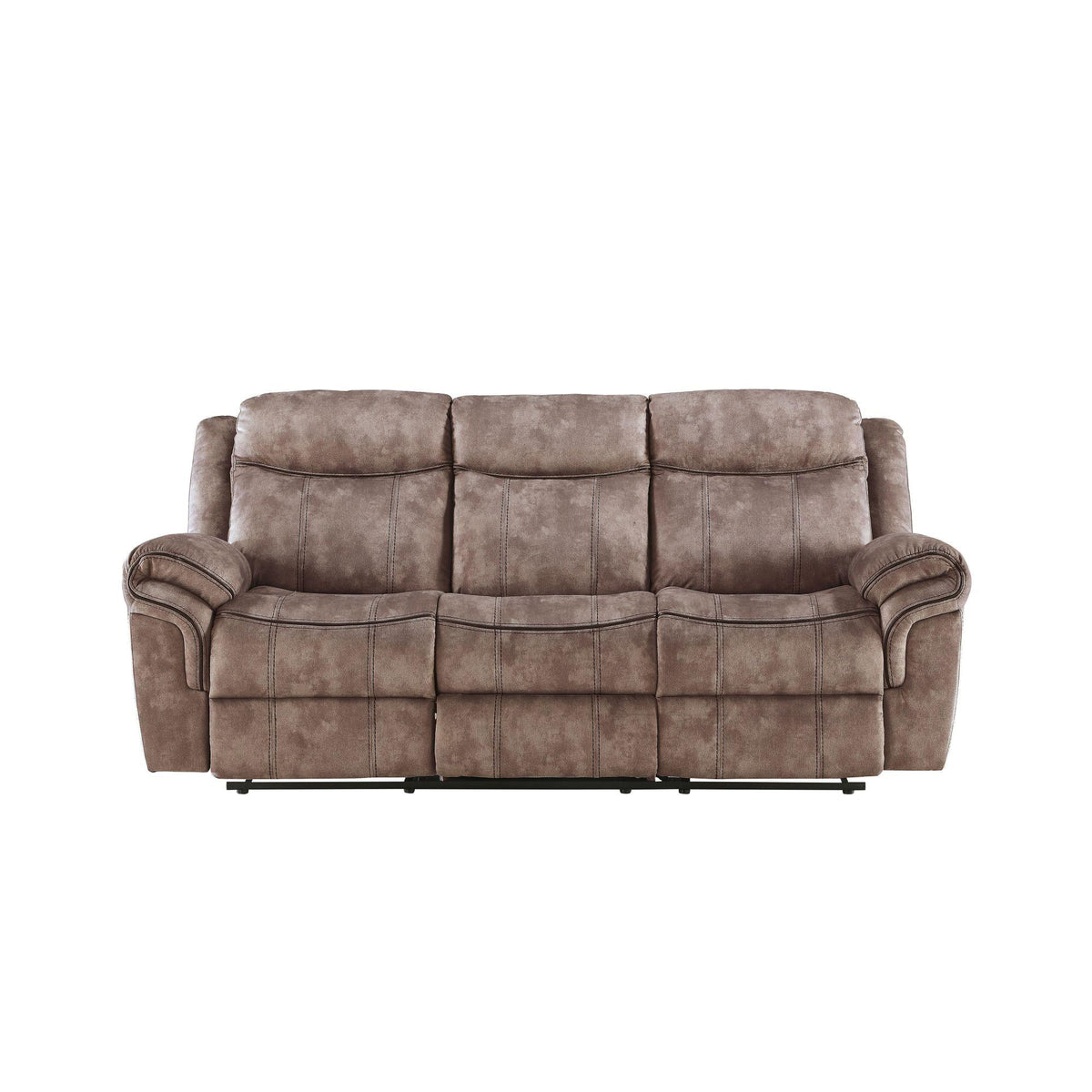 Haven Two Tone Chocolate Velvet Recliner Sofa w/USB Port & Drop Down Table