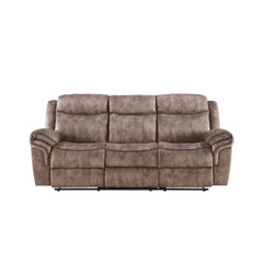 Haven Two Tone Chocolate Velvet Recliner Sofa w/USB Port & Drop Down Table