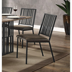 Set of 2pc Side Chairs Black Finish Synthetic Leather Upholstered Metal Ergonomic Backrest Dining Room Furniture