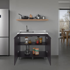 Pulsar 2 Utility Sink with Cabinet, Stainless Steel Countertop, Interior Shelf - Wenge