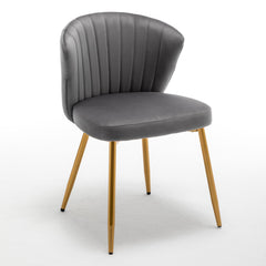 Modern Velvet Armless Accent Chair, Channel Tufted Dining Chair with Gold Metal Legs, Upholstered Side Chair for Living Room Bedroom Small Spaces