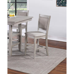 Dining Room Furniture Counter Height 5pc Set Square Table w Shelves Cushion Chairs Modern Style Rustic Grey