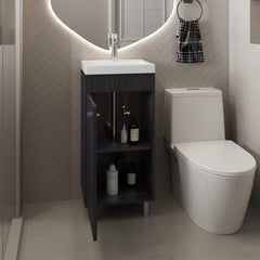 Hector Freestanding Bathroom Vanity With One Door, Two Shelves, Resin Sink Base Cabinet, Black