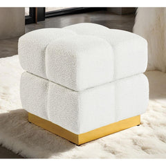 Contemporary Style Square Storage Stool Beige Finish Biscuit Tufting Storage Compartment Primary Living Room