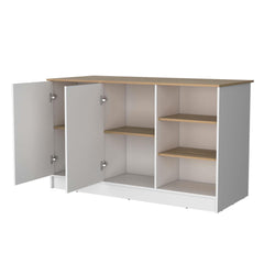 White and Ash 2-Door Kitchen Island with 3 Open Shelves