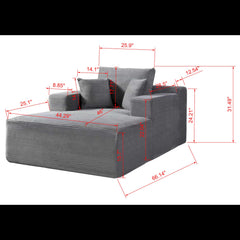 Convertible Chaise Lounge Chair Indoor – Oversized Corduroy Couch with Wide Armrest & Throw Pillows, Cozy Boneless Sleeper Sofa Bed Armchair, for Living Room, Bedroom, No Assembly Required, Dark Grey