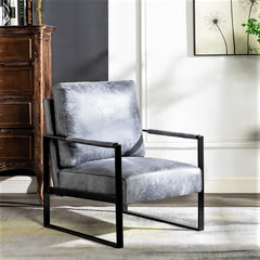Nirvana Classic Mid Century Modern Accent Chair with Durable Square Metal Frame, Armchair for Living Room, Bedroom, Home Office in Spotted Microfiber Upholstery, Grey