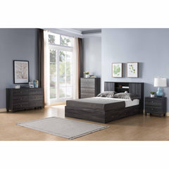 Twin Size Bookcase Headboard Stand Alone Two Sliding Doors Four Shelf Cubbies Spacer and dust panel Grey