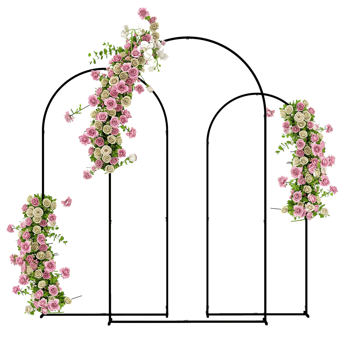 Metal Arch Backdrop Stand Set of 3, 7/6.5/6 ft Wedding Arch Frame, Balloon Backdrop Arch Stand Set for Birthday Party, Bridal Shower, Graduation, Ceremony, Banquet Decorations, Black