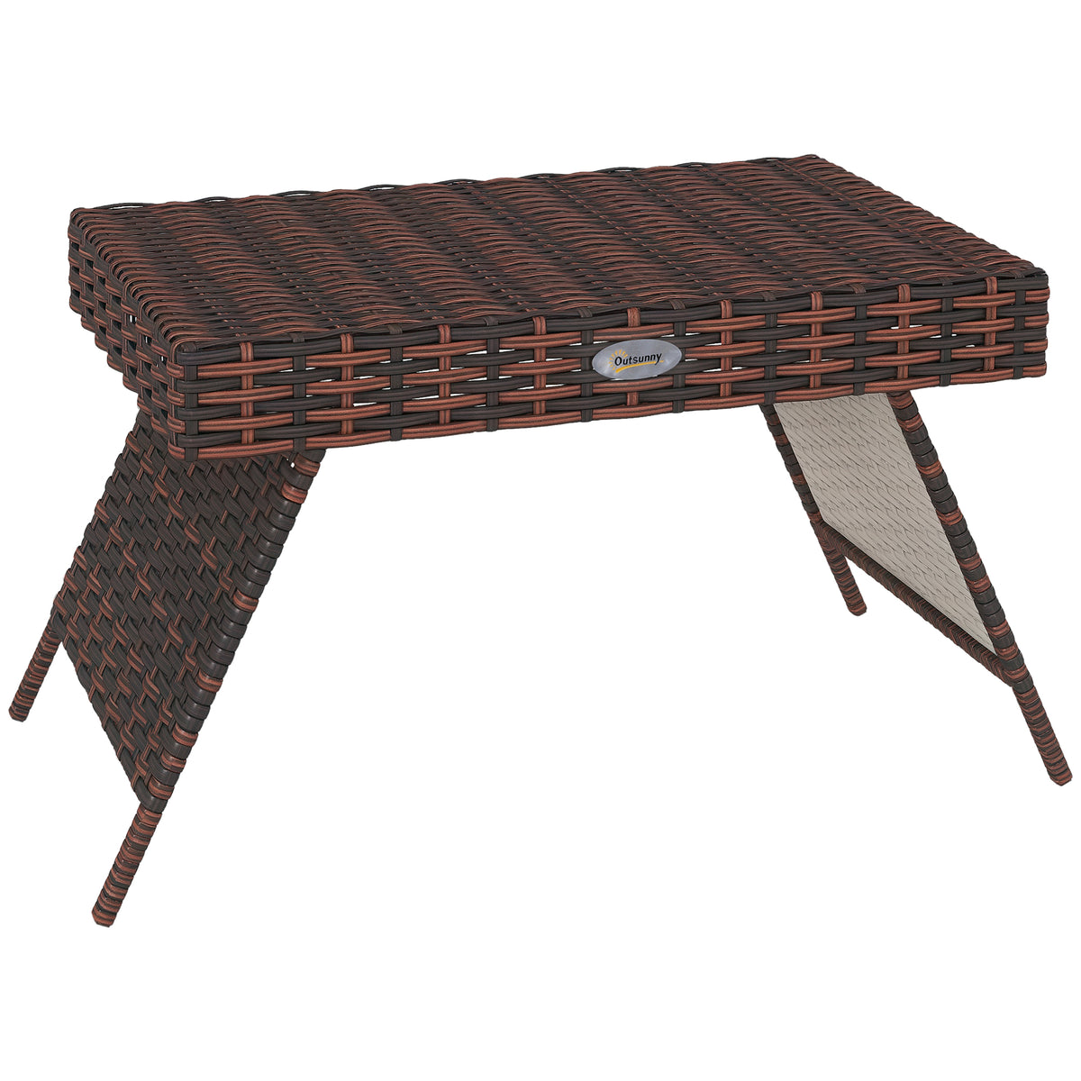 Folding Rattan Side Table, Outdoor End Table, Hand Woven PE Rattan Coffee Table for Balcony, Backyard, Garden, Lawn, Courtyard, Brown