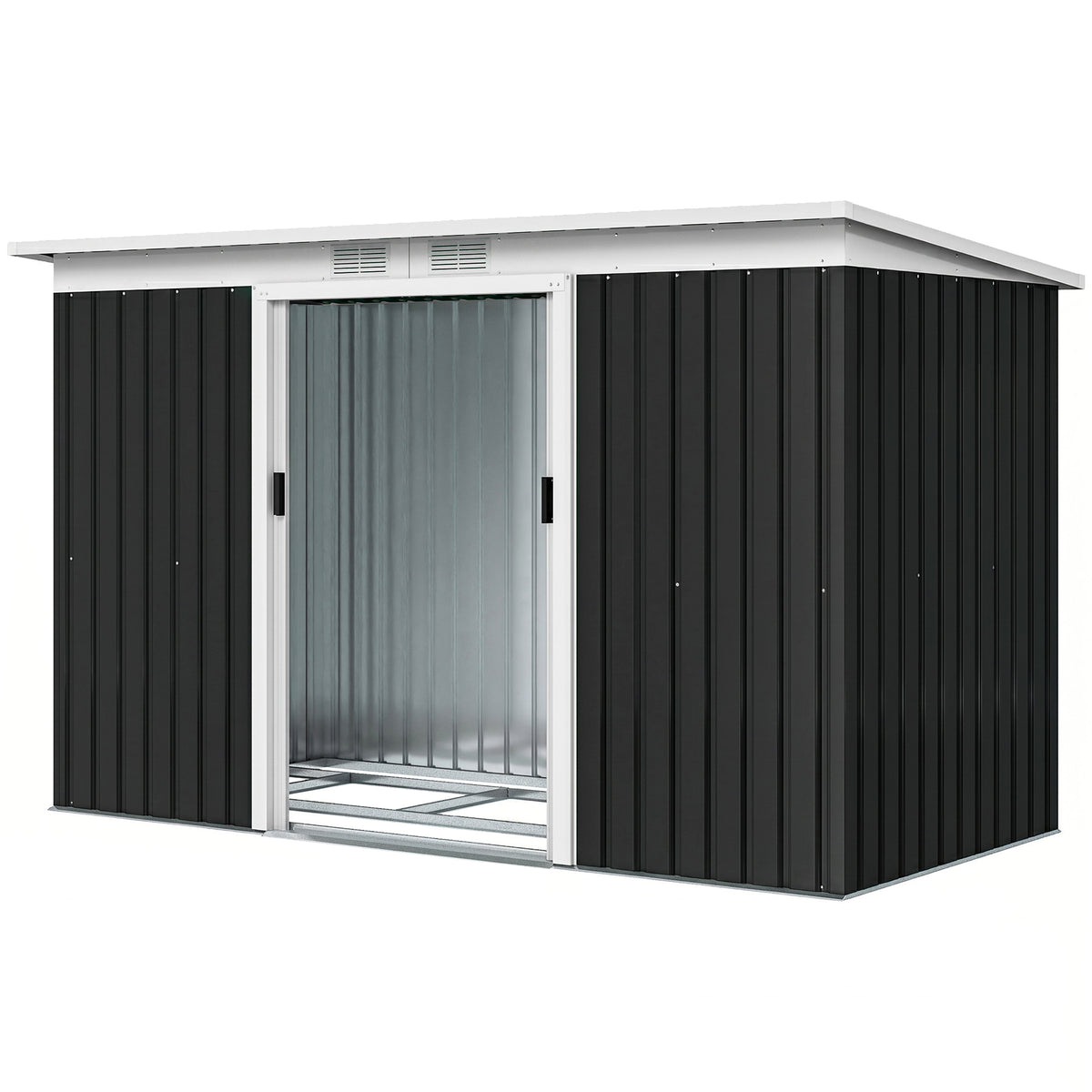 9' x 4' Metal Outdoor Storage Shed, Tool House with Double Lockable Doors for Backyard, Patio, Lawn, Garage, Dark Gray