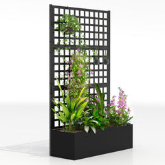 Galvanized Raised Garden Bed Planter Box with Trellis for Climbing Plants, Vegetable, Vines, 43" x 16" x 70", Black