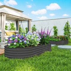 7' x 3' x 1' Raised Garden Bed Set, 2PCS Raised Beds for Gardening with Metal Plant Stakes, Dark Gray