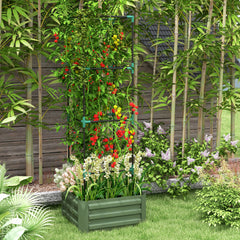 Galvanized Planter Box, 24" x 24" x 73.5" Raised Garden Bed with Tomato Cage for Climbing Vines, Green