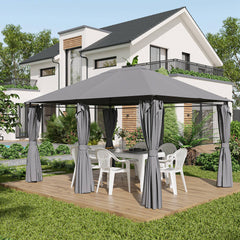 10' x 13' Outdoor Patio Gazebo, Canopy Shelter with 6 Removable Sidewalls & Steel Frame for Garden, Lawn, Backyard & Deck, Gray